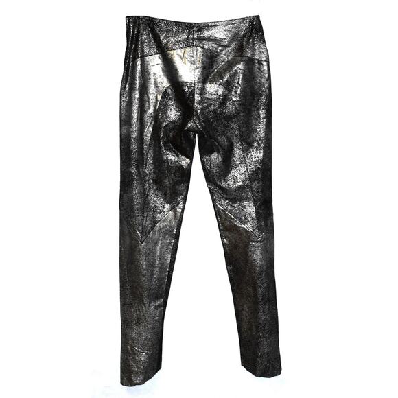 B2 NWT ORDINARY PEOPLE Black Metallic Suede Side Zip Hi Rise Pants Size 12 $615 - Picture 3 of 9